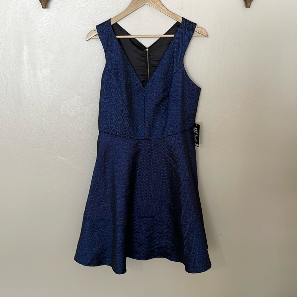 Express Navy Blue Textured Fit-and-Flare Dress